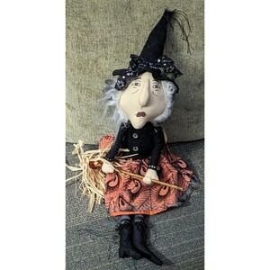 Witch Crafters Shelf Sitter Halloween Figure Black Orange Dress Broom Decor